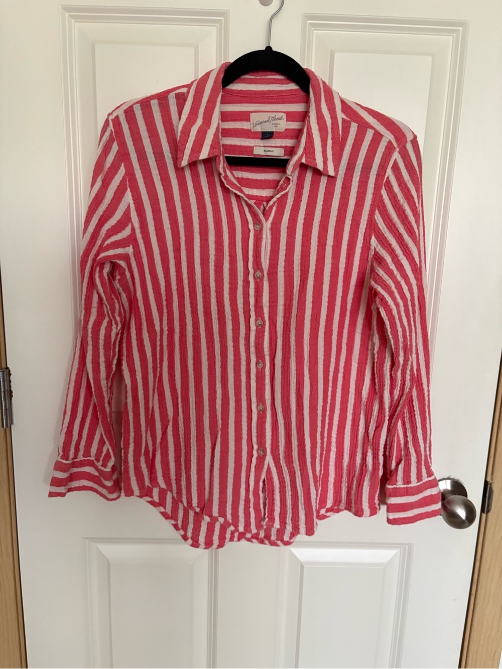 Universal Thread Coral Pink and White Striped Button-Down Shirt